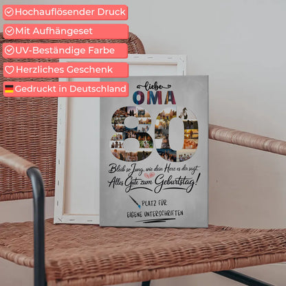 Personalisierte Fotoleinwand Oma 80 Geburtstag mit Unterschriften fotos