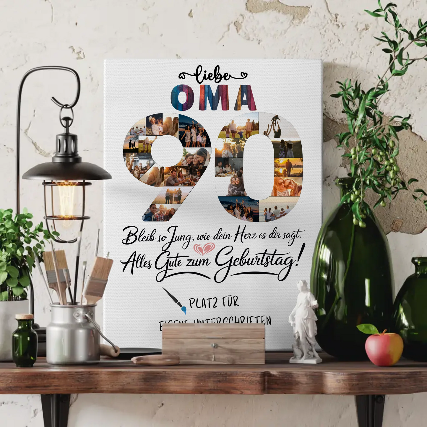 Personalisierte Fotoleinwand mit Unterschriften für Oma 90 Geburtstag