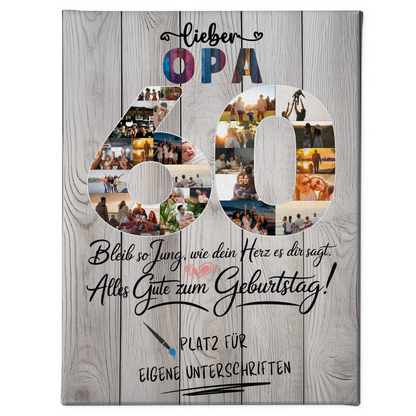 Personalisierte Fotoleinwand Opa 60 Geburtstag mit Unterschriften