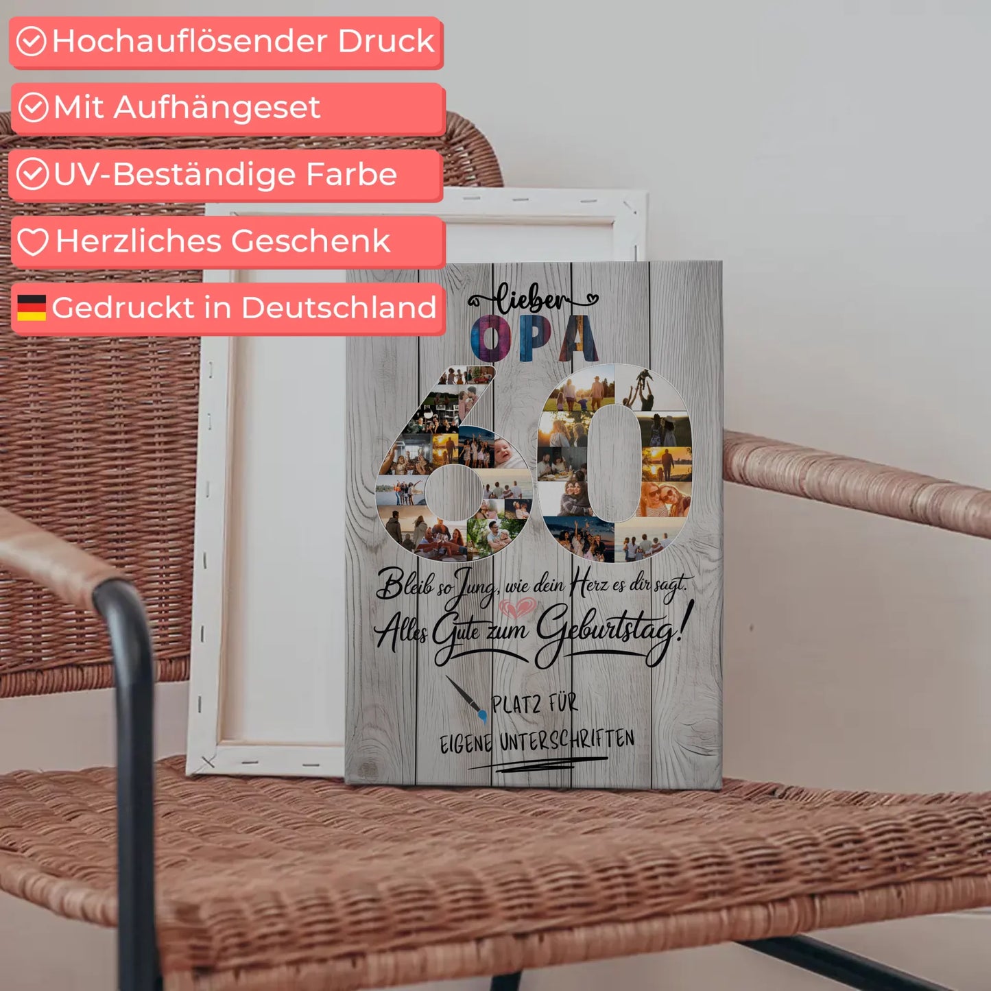 Personalisierte Fotoleinwand Opa 60 Geburtstag mit Unterschriften