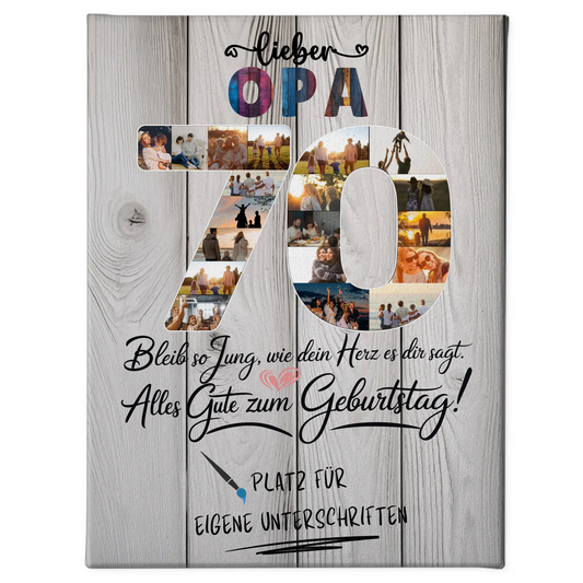 Personalisierte Fotoleinwand mit Unterschriften Opa 70 Geburtstag Fotos