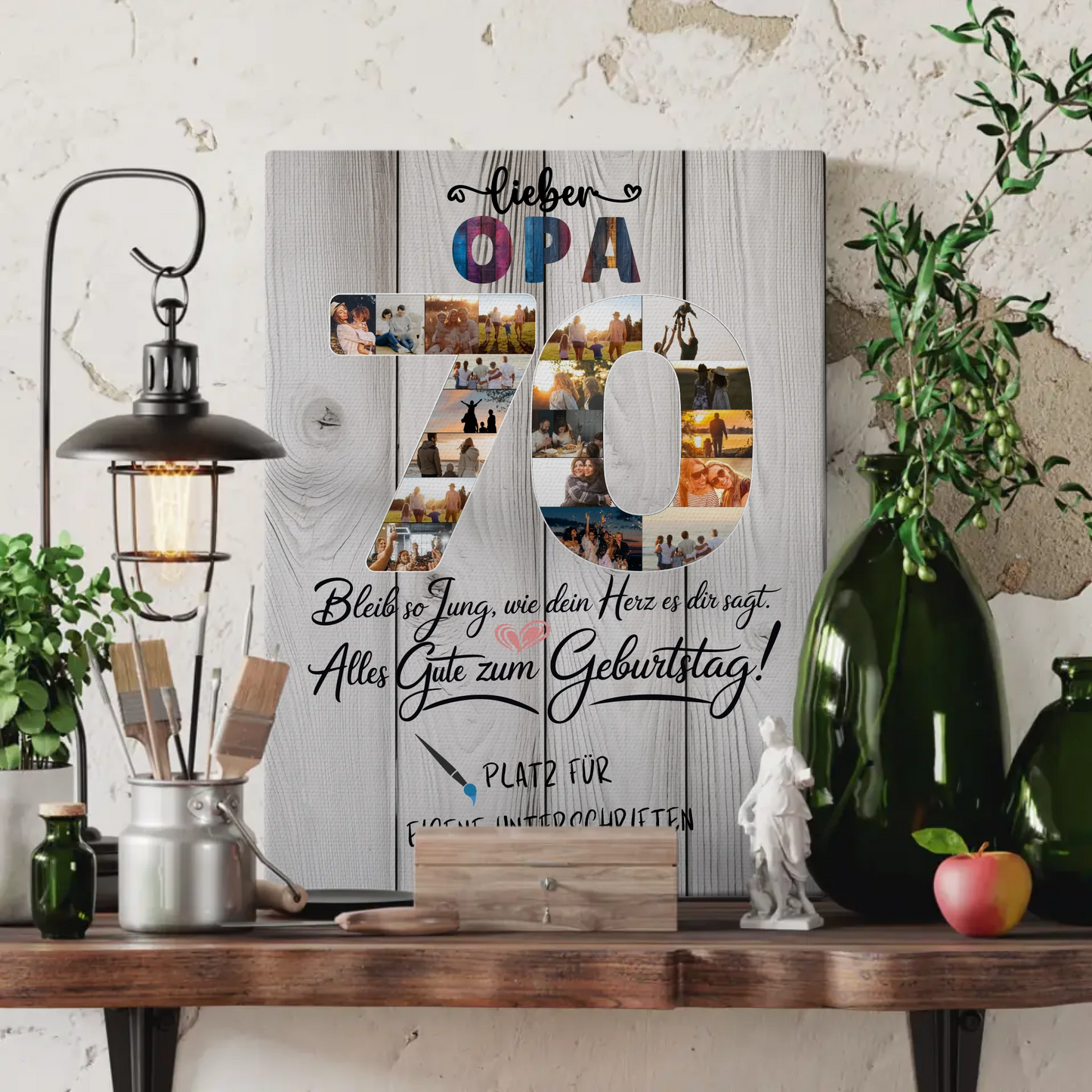 Personalisierte Fotoleinwand mit Unterschriften Opa 70 Geburtstag Fotos