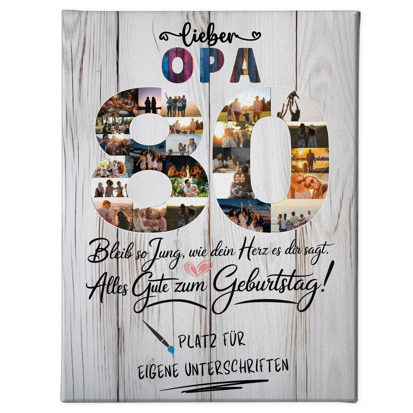 Personalisierte Fotoleinwand Opa 80 Geburtstag mit Unterschriften