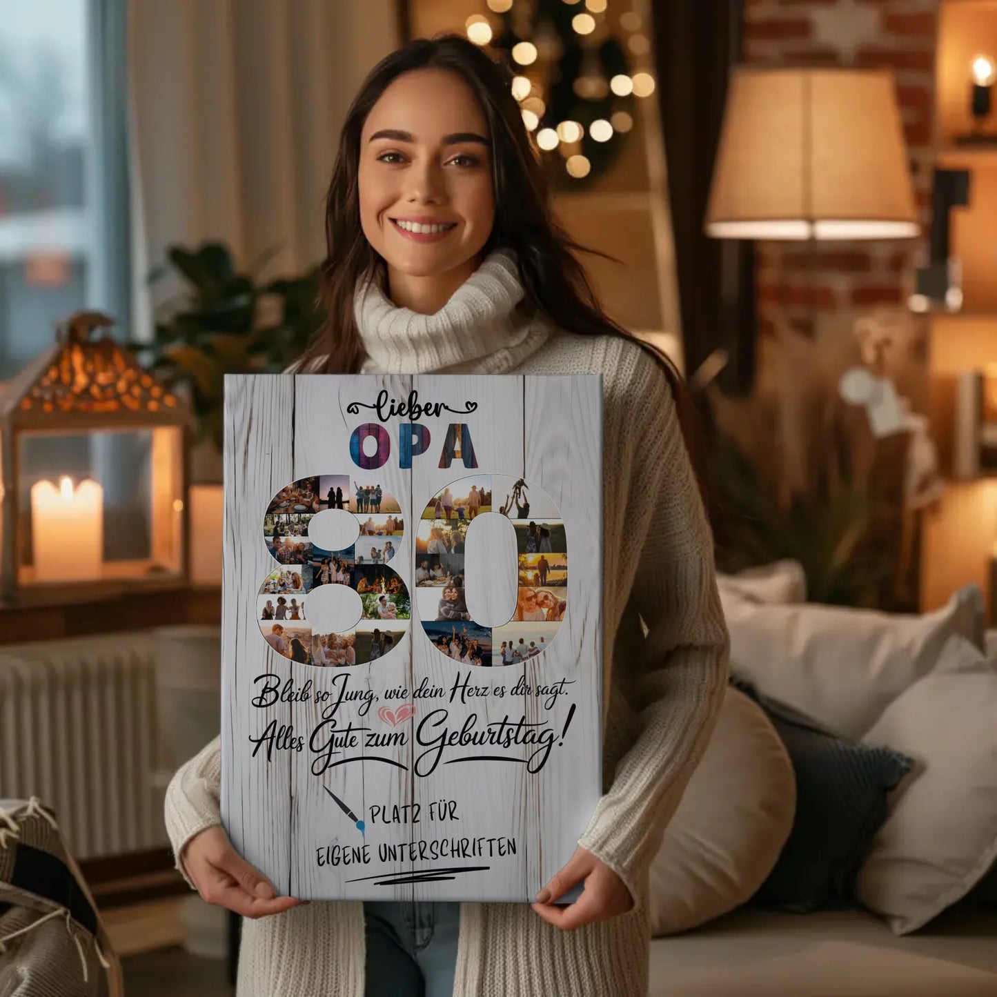 Personalisierte Fotoleinwand Opa 80 Geburtstag mit Unterschriften
