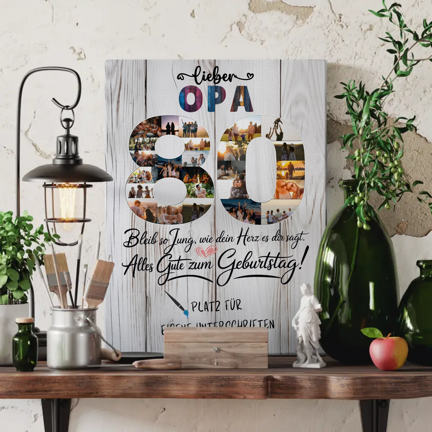 Personalisierte Fotoleinwand Opa 80 Geburtstag mit Unterschriften