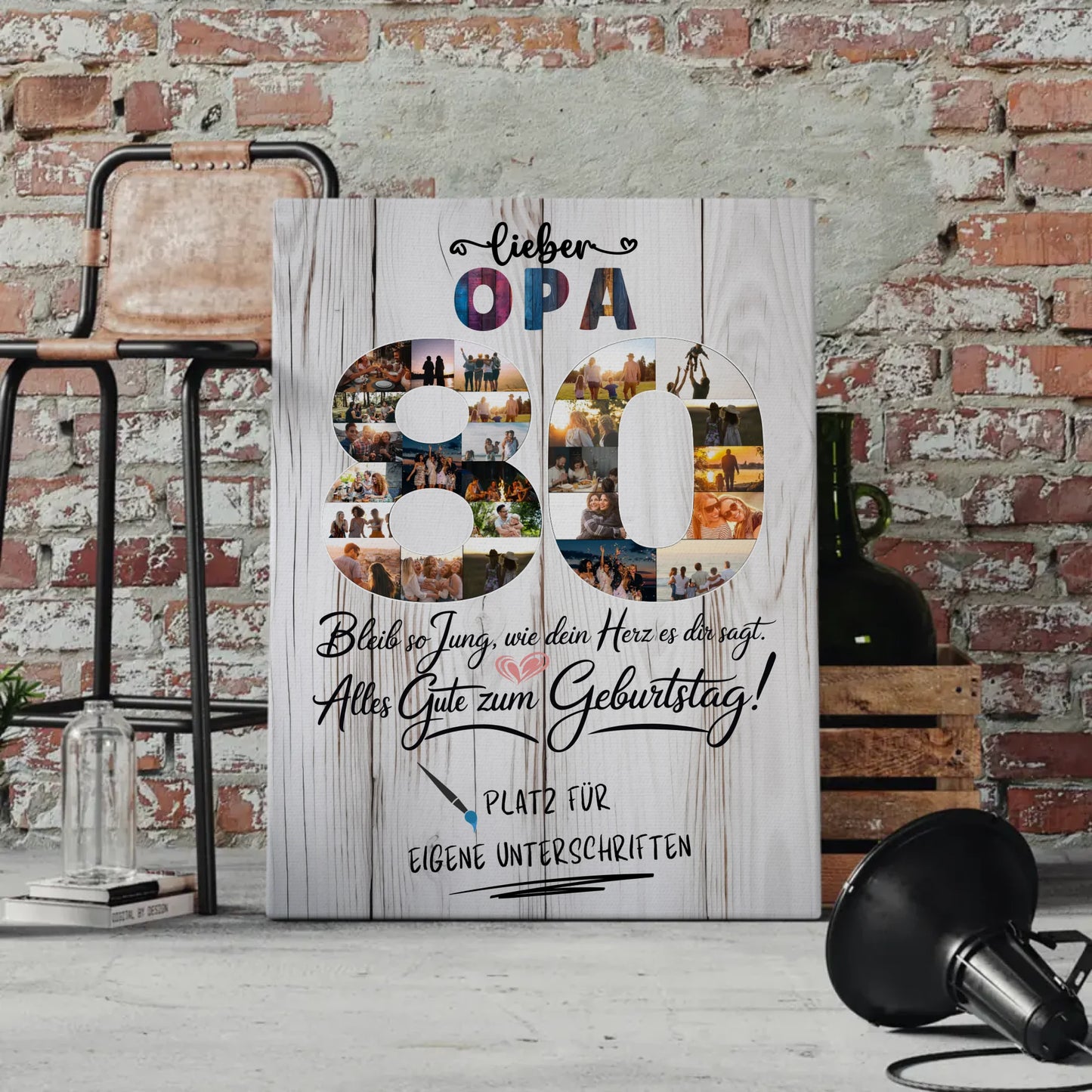 Personalisierte Fotoleinwand Opa 80 Geburtstag mit Unterschriften