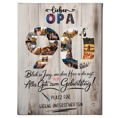 Personalisierte Fotoleinwand mit Unterschriften Opa 90 Geburtstag Fotos