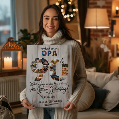 Personalisierte Fotoleinwand mit Unterschriften Opa 90 Geburtstag Fotos
