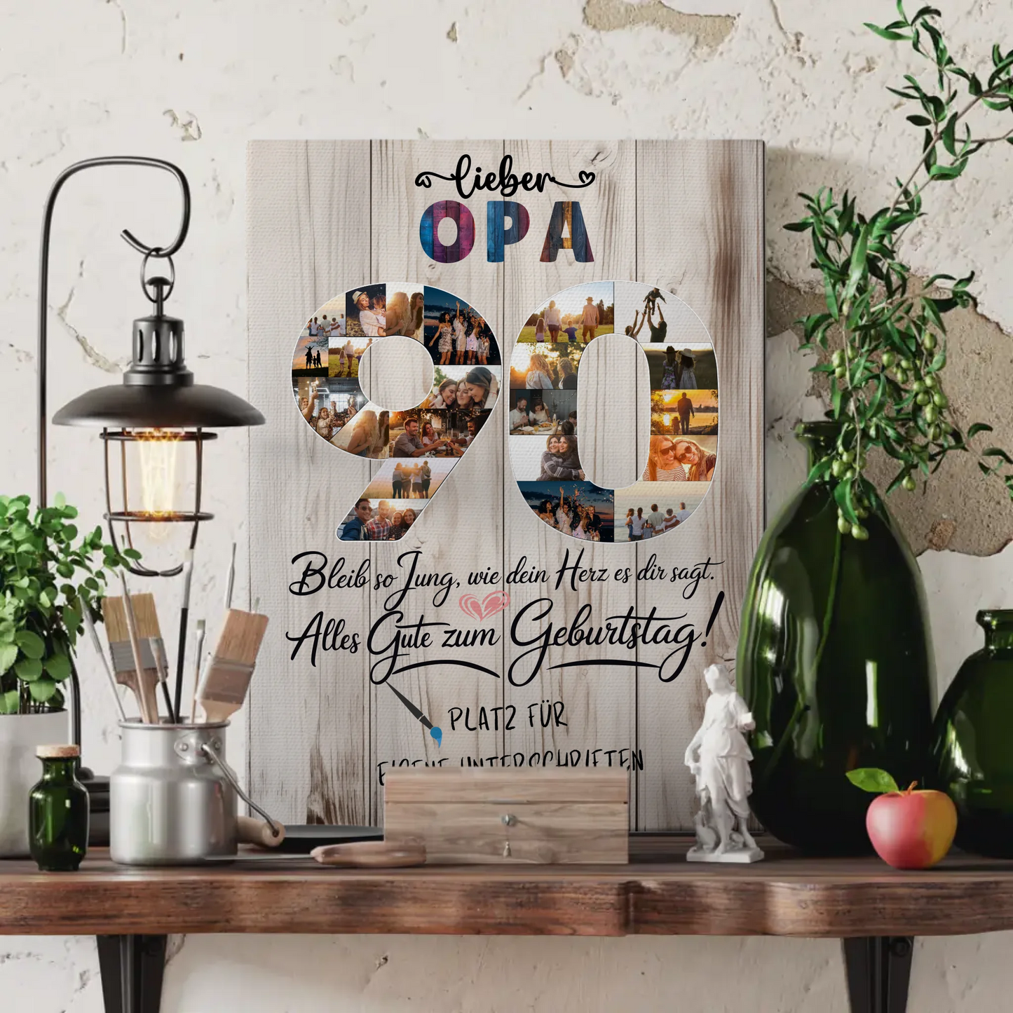 Personalisierte Fotoleinwand mit Unterschriften Opa 90 Geburtstag Fotos
