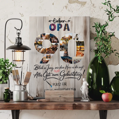 Personalisierte Fotoleinwand mit Unterschriften Opa 90 Geburtstag Fotos