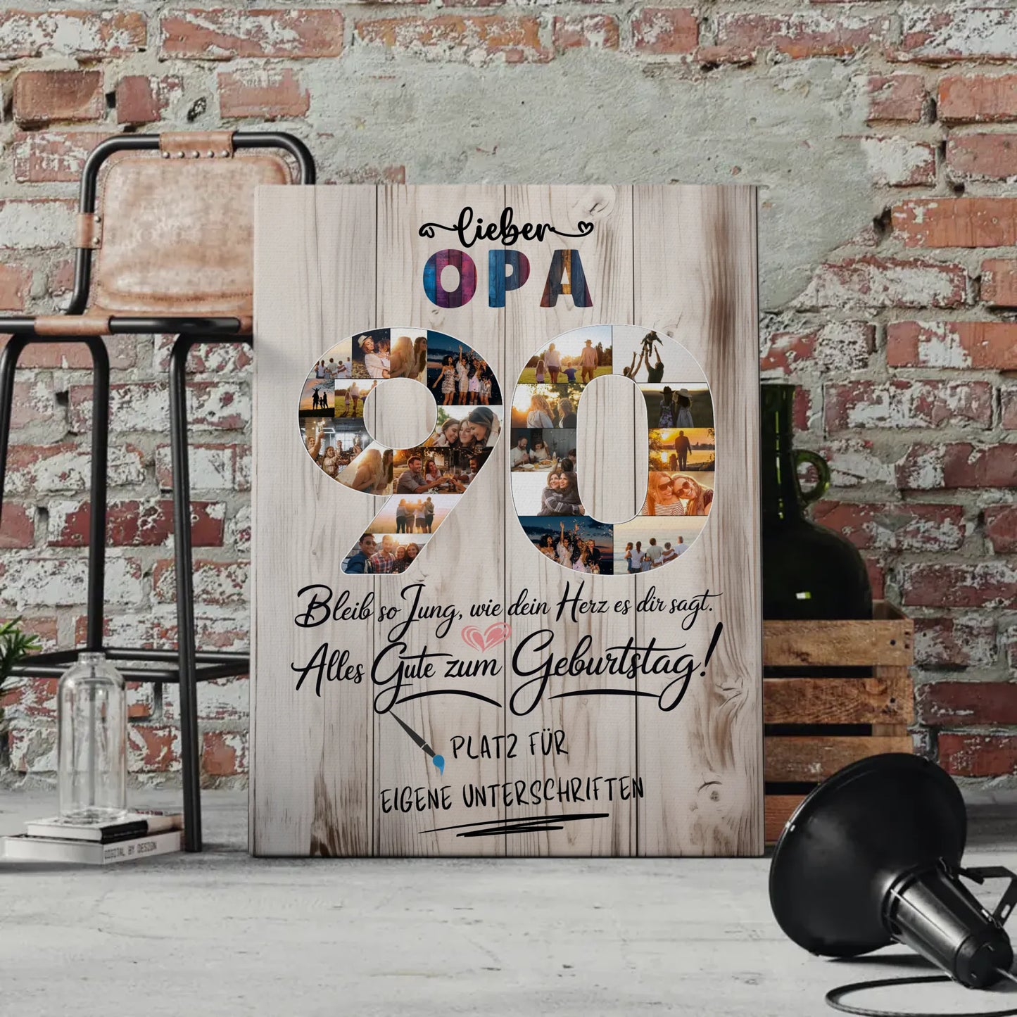 Personalisierte Fotoleinwand mit Unterschriften Opa 90 Geburtstag Fotos