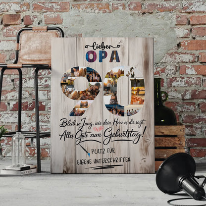 Personalisierte Fotoleinwand mit Unterschriften Opa 90 Geburtstag Fotos