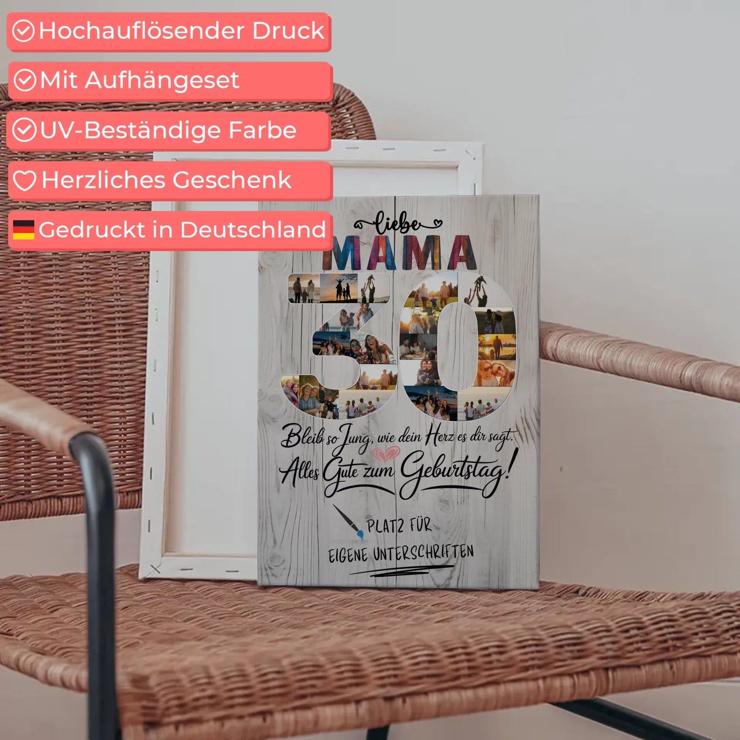 Personalisierte Fotoleinwand Mama 30 Geburtstag mit Unterschriften