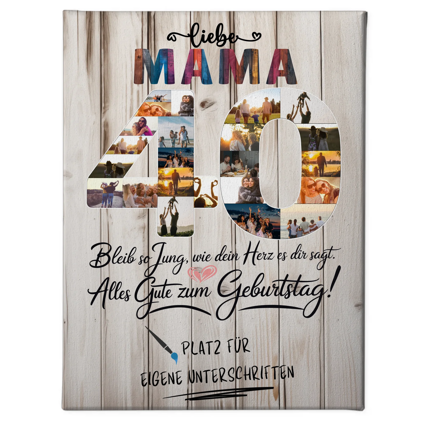 Personalisierte Fotoleinwand 40 Geburtstag Mama mit Unterschriften
