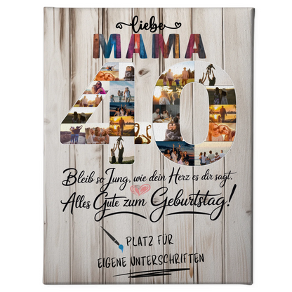 Personalisierte Fotoleinwand 40 Geburtstag Mama mit Unterschriften