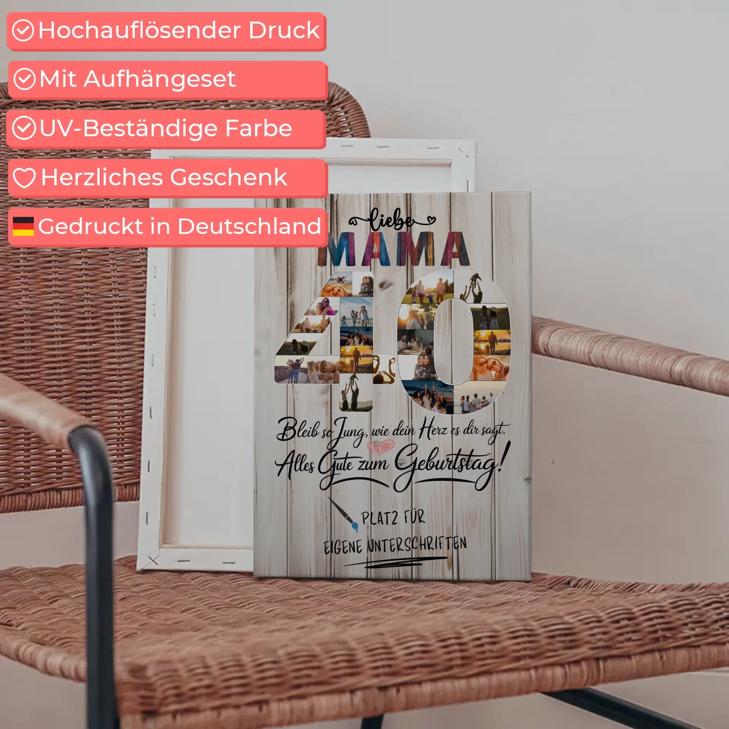 Personalisierte Fotoleinwand 40 Geburtstag Mama mit Unterschriften
