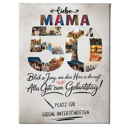 Personalisierte Fotoleinwand Mama 50 Geburtstag mit Unterschriften