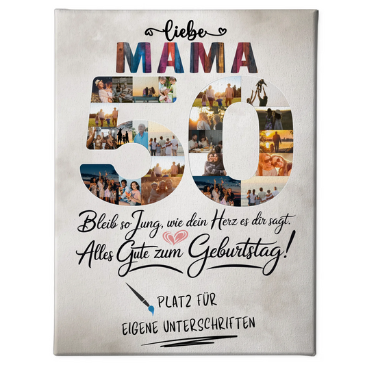 Personalisierte Fotoleinwand Mama 50 Geburtstag mit Unterschriften