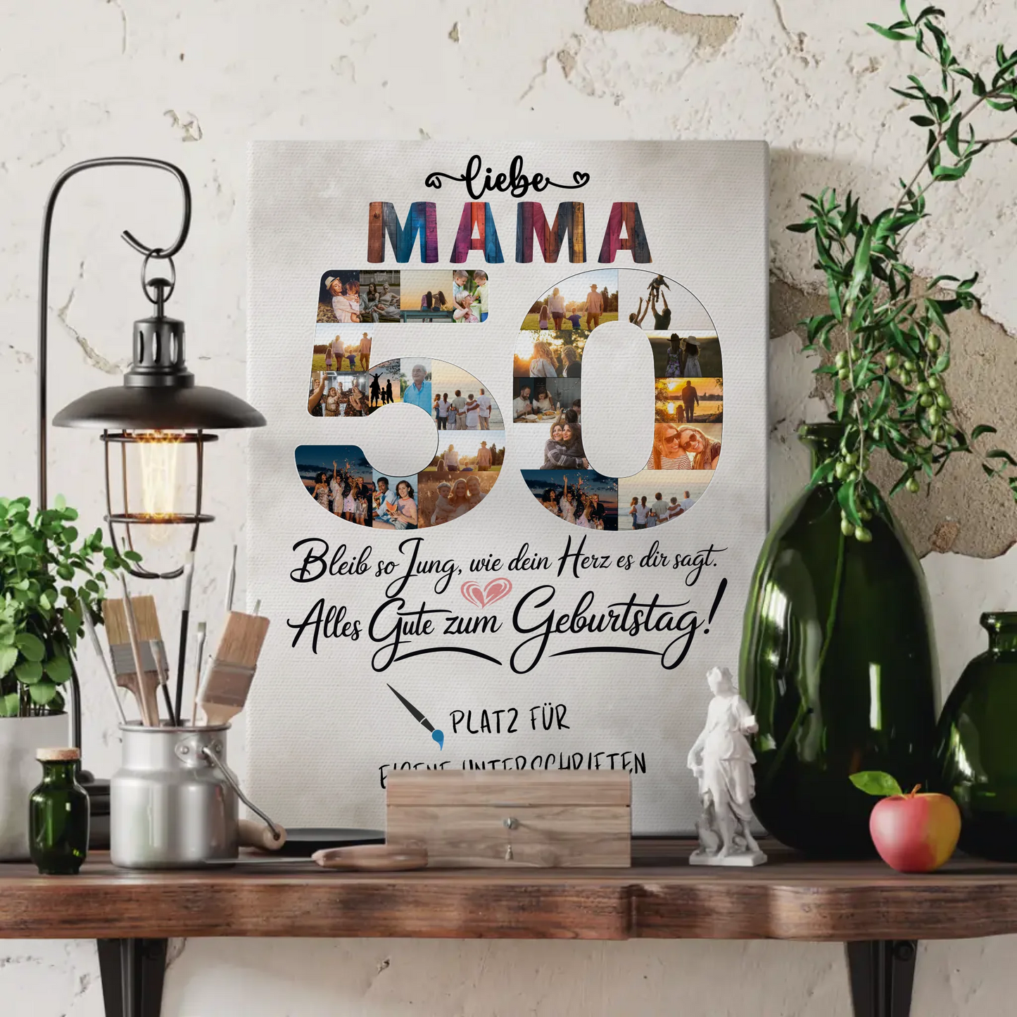 Personalisierte Fotoleinwand Mama 50 Geburtstag mit Unterschriften