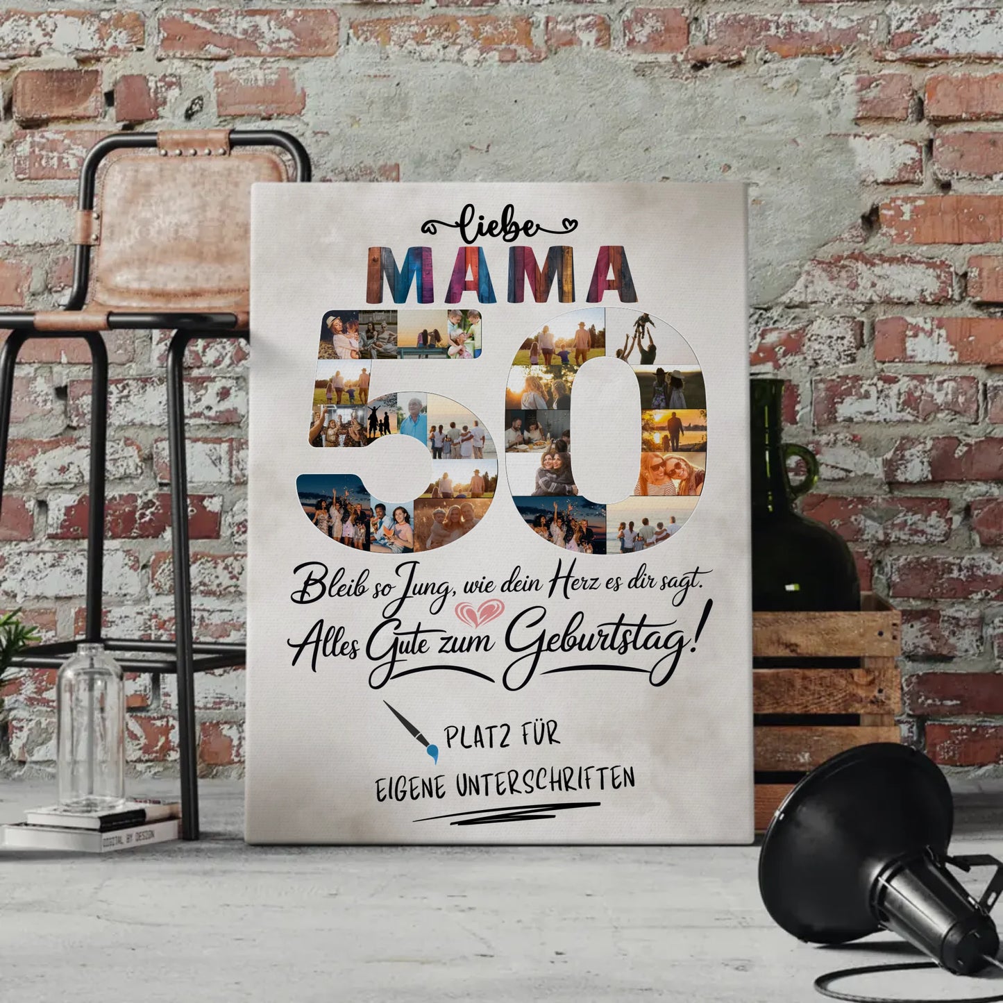 Personalisierte Fotoleinwand Mama 50 Geburtstag mit Unterschriften
