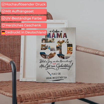 Personalisierte Fotoleinwand Mama 50 Geburtstag mit Unterschriften