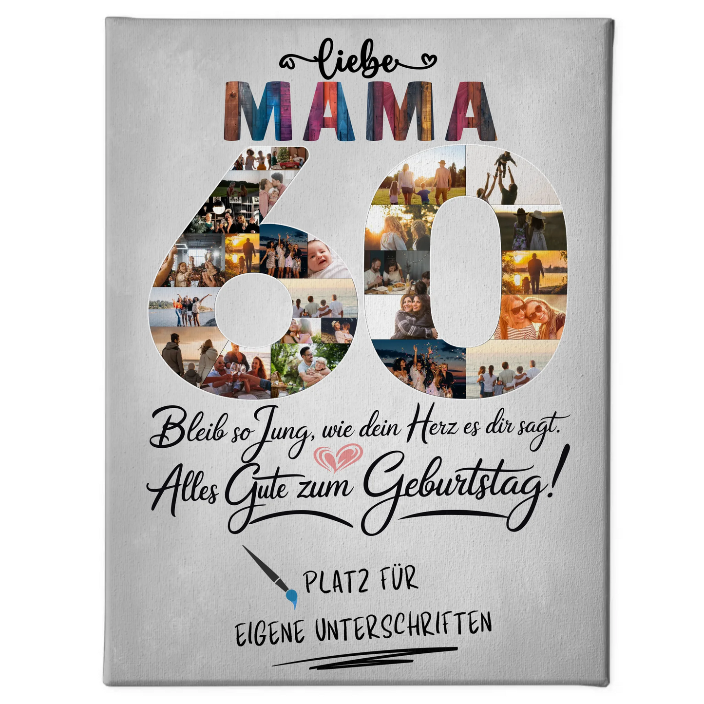 Personalisierte Fotoleinwand Mama 60 Geburtstag mit Unterschriften