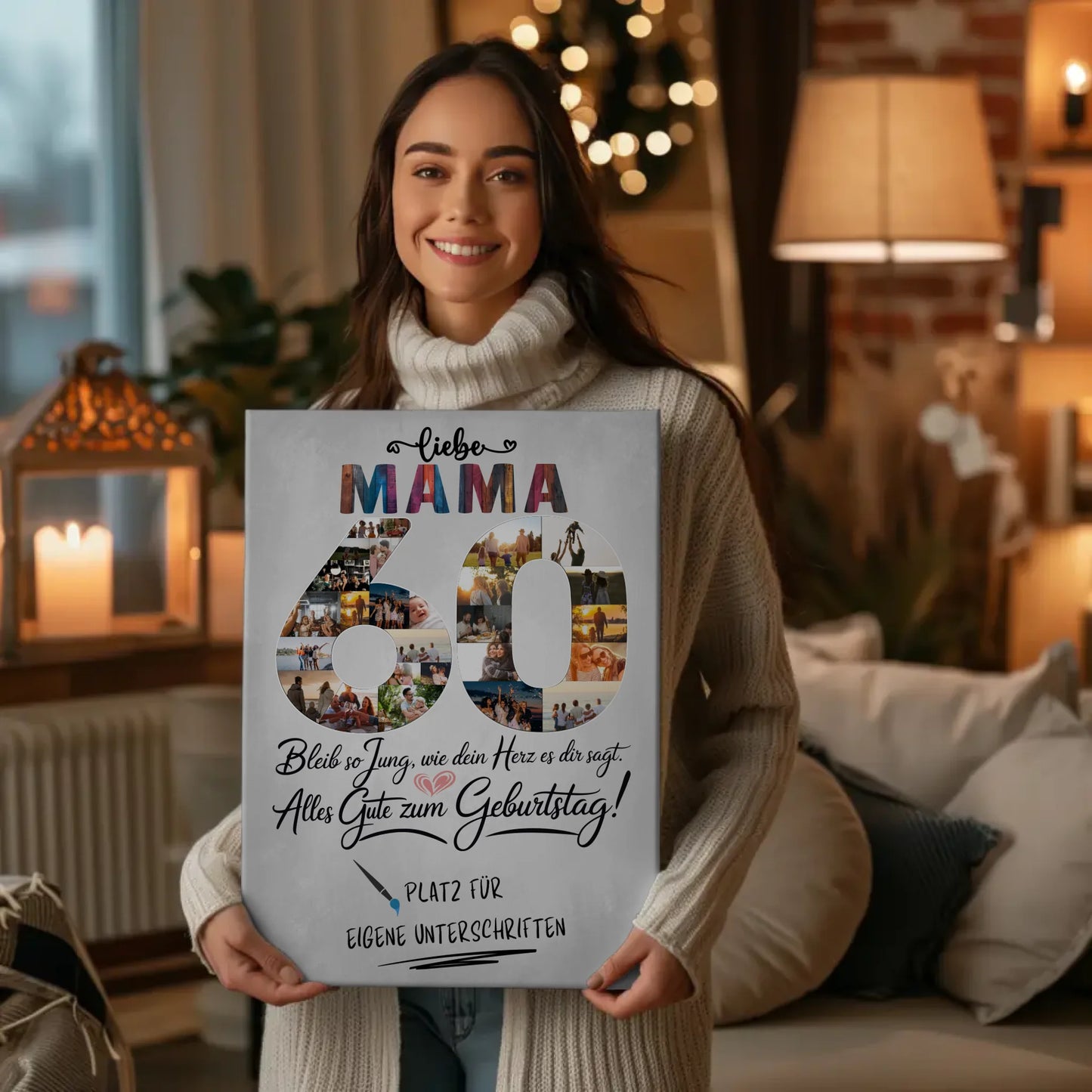 Personalisierte Fotoleinwand Mama 60 Geburtstag mit Unterschriften