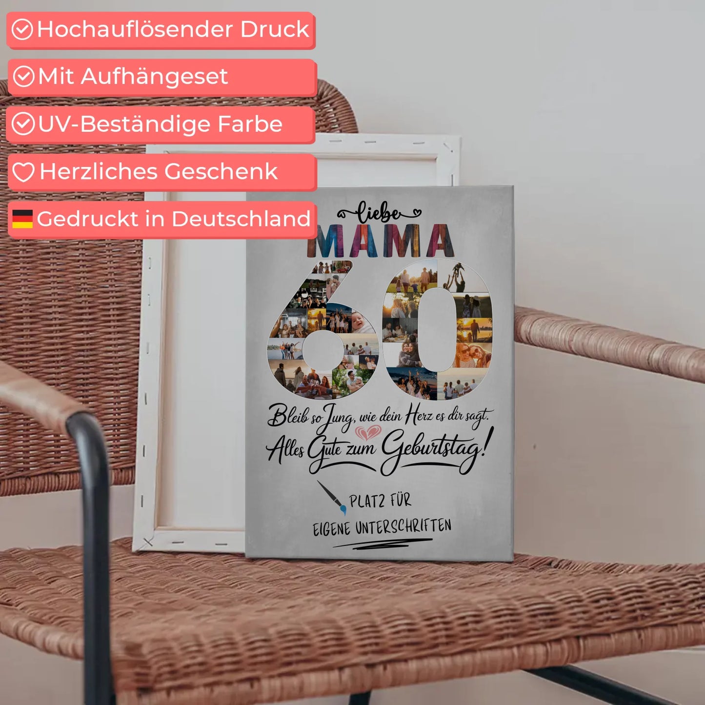 Personalisierte Fotoleinwand Mama 60 Geburtstag mit Unterschriften