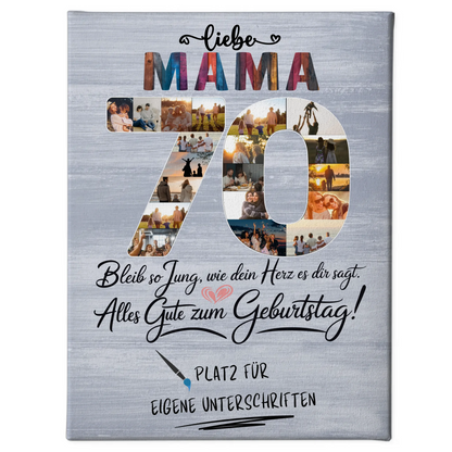 Personalisierte Fotoleinwand Mama 70 Geburtstag mit Fotos Unterschriften