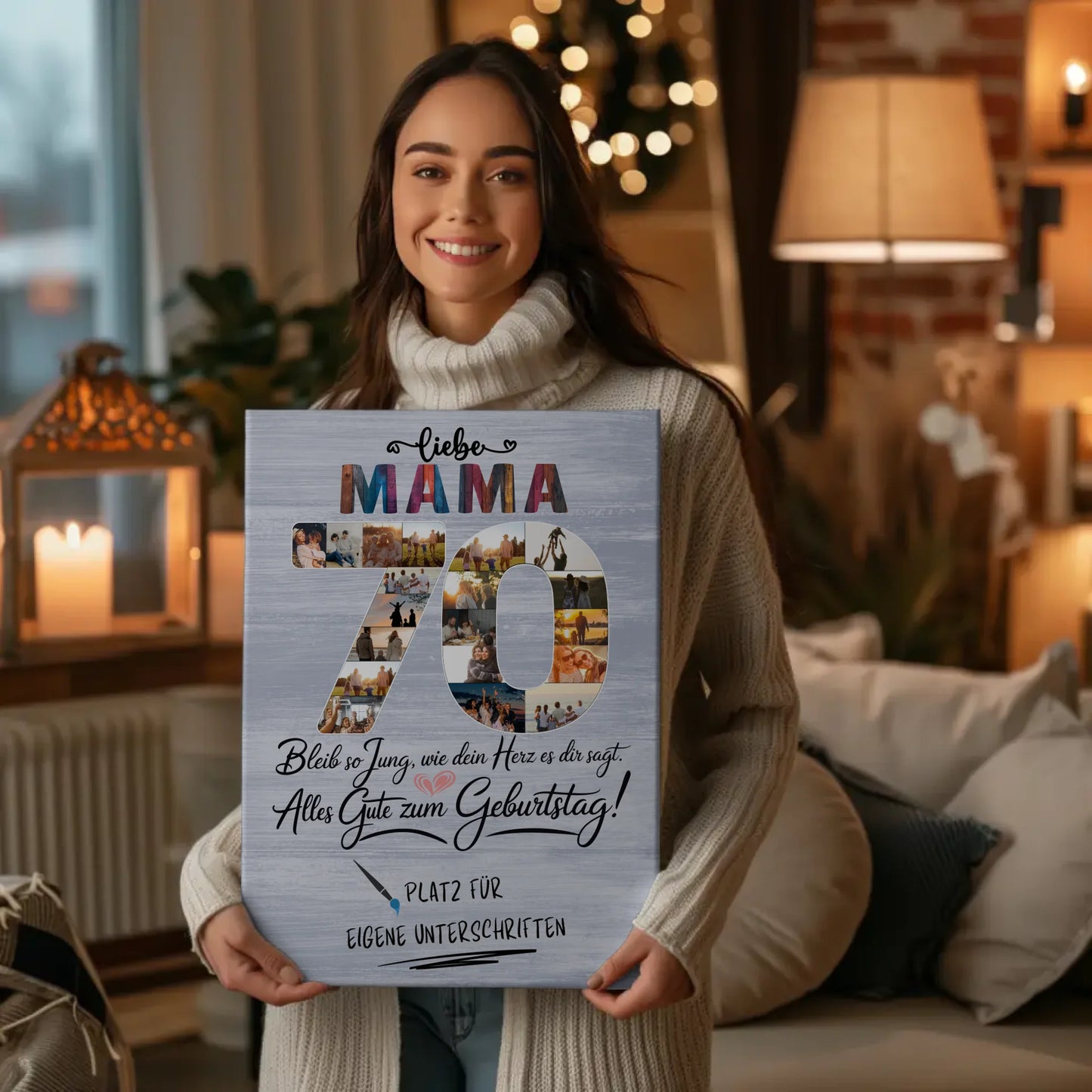 Personalisierte Fotoleinwand Mama 70 Geburtstag mit Fotos Unterschriften