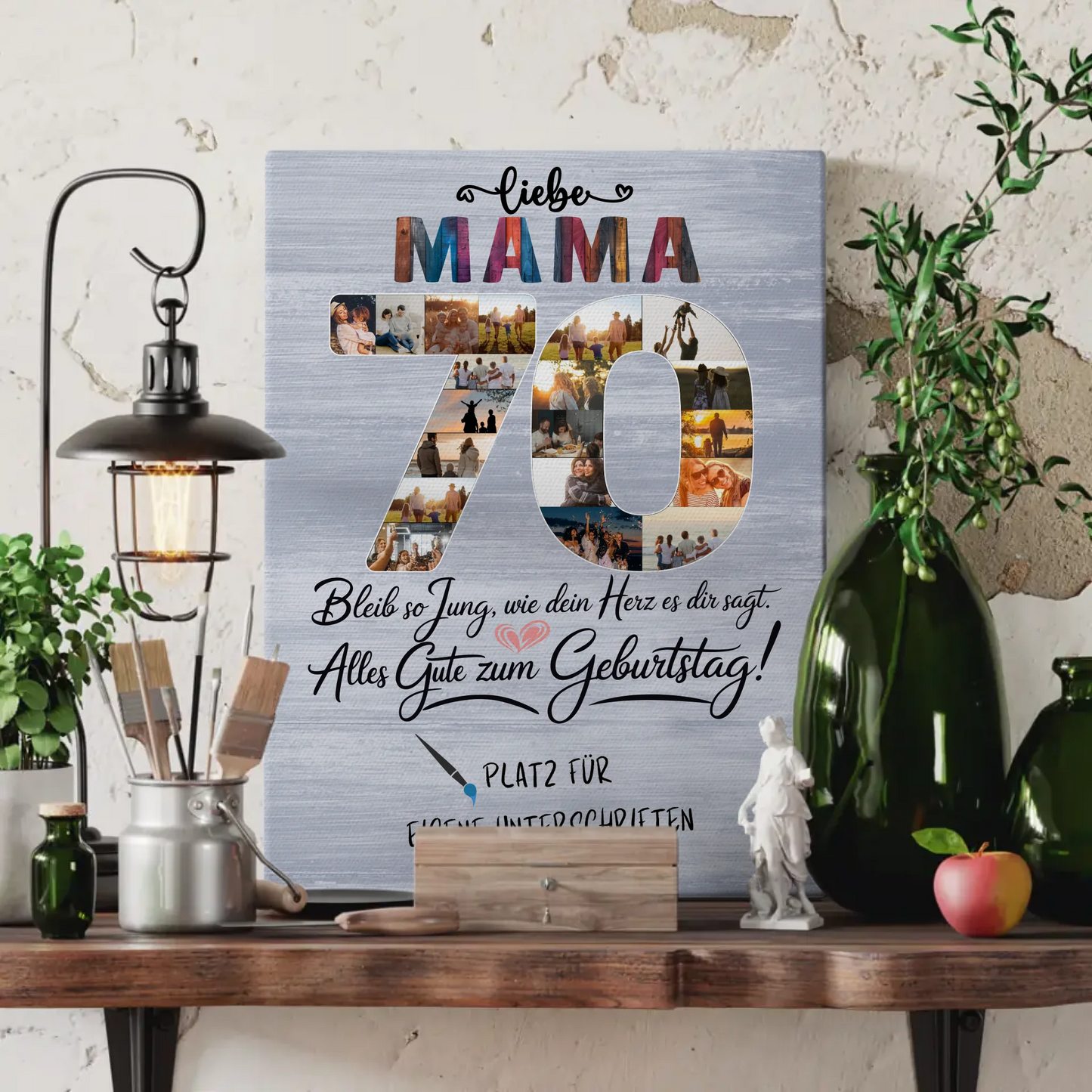 Personalisierte Fotoleinwand Mama 70 Geburtstag mit Fotos Unterschriften