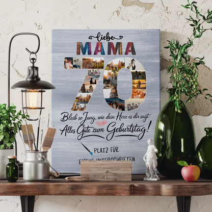 Personalisierte Fotoleinwand Mama 70 Geburtstag mit Fotos Unterschriften