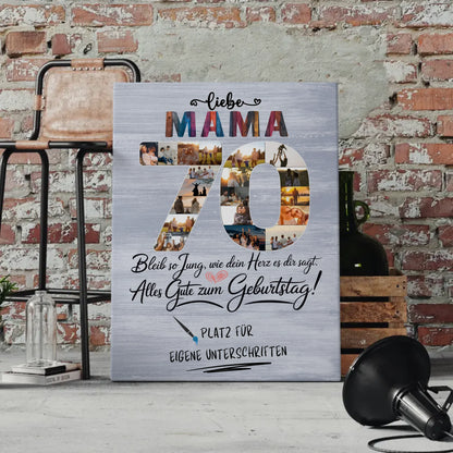 Personalisierte Fotoleinwand Mama 70 Geburtstag mit Fotos Unterschriften