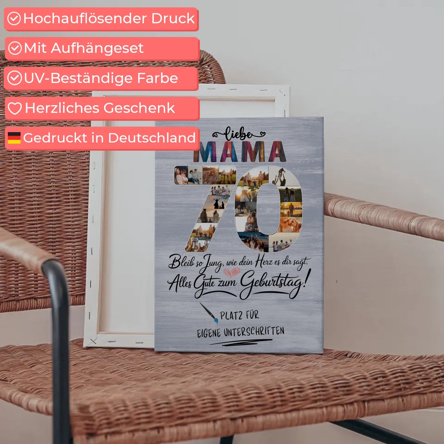 Personalisierte Fotoleinwand Mama 70 Geburtstag mit Fotos Unterschriften