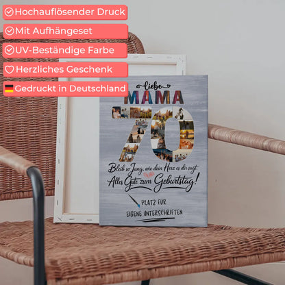 Personalisierte Fotoleinwand Mama 70 Geburtstag mit Fotos Unterschriften