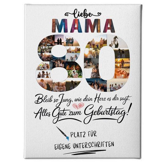 Personalisierte Fotoleinwand mit Unterschriften Mama 80 Geburtstag Fotos