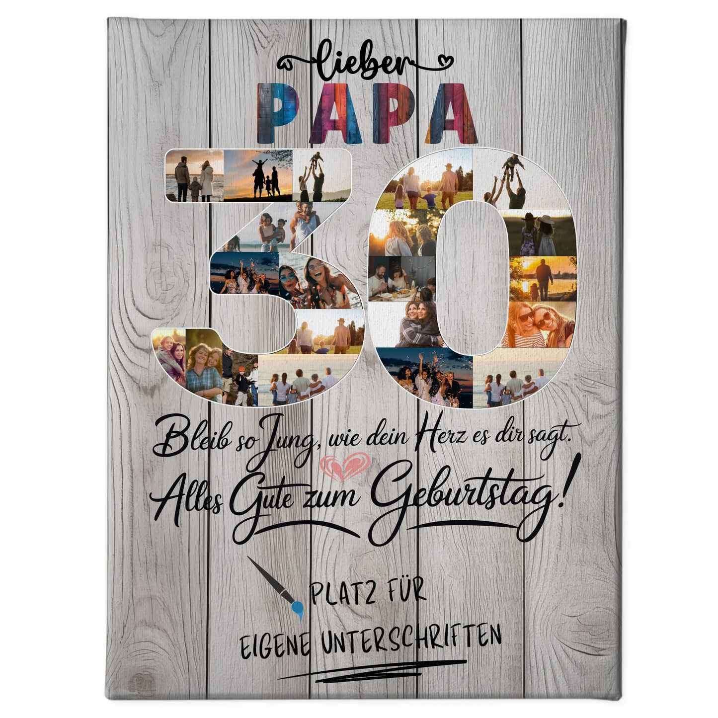 Personalisierte Fotoleinwand mit Unterschriften Papa 30 Geburtstag