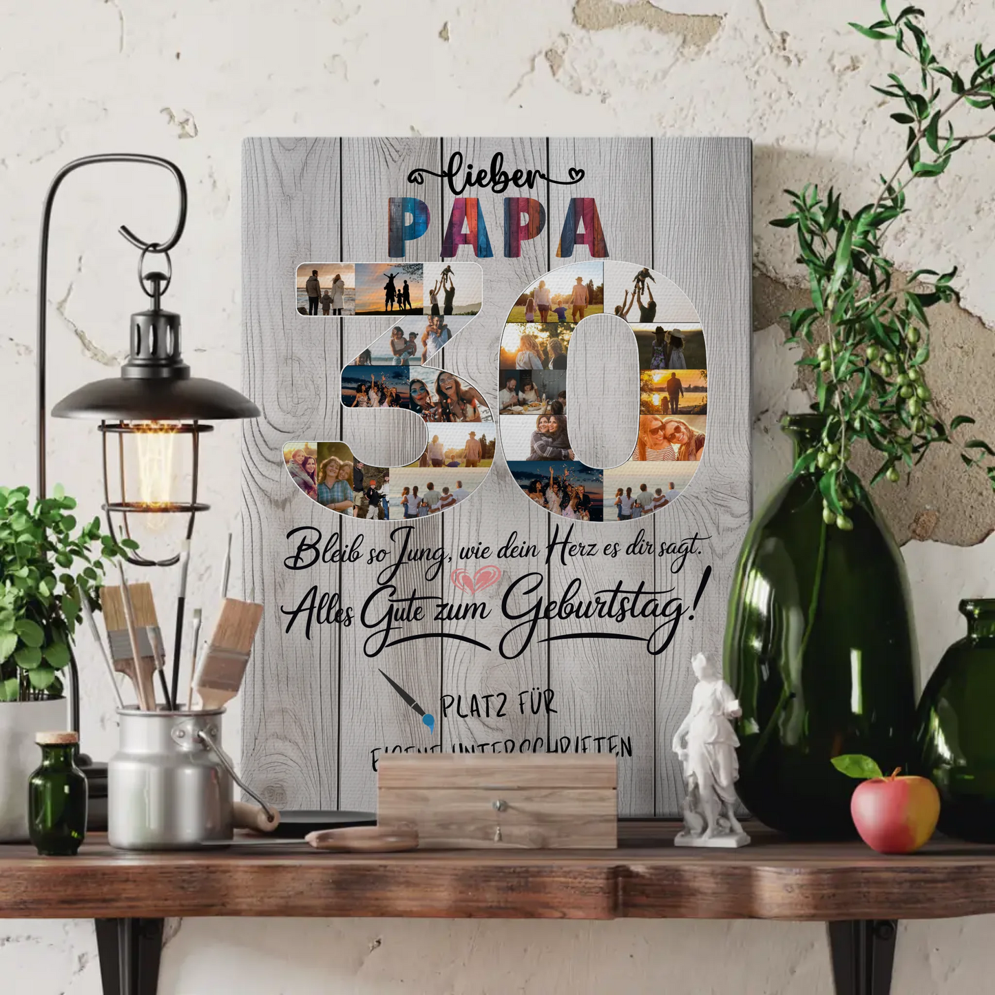 Personalisierte Fotoleinwand mit Unterschriften Papa 30 Geburtstag