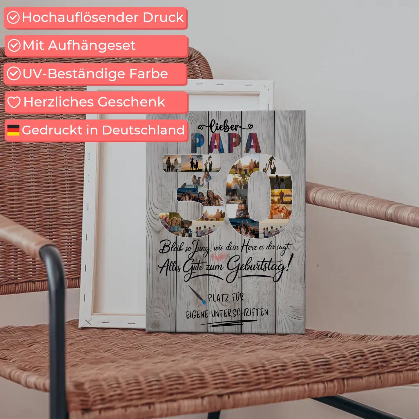 Personalisierte Fotoleinwand mit Unterschriften Papa 30 Geburtstag