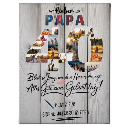 Personalisierte Fotoleinwand Papa 40 Geburtstag mit Unterschriften