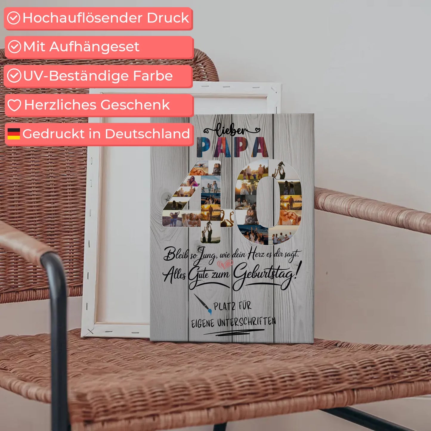 Personalisierte Fotoleinwand Papa 40 Geburtstag mit Unterschriften