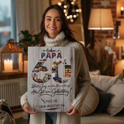 Personalisierte Fotoleinwand mit Unterschriften Papa 60 Geburtstag Fotos