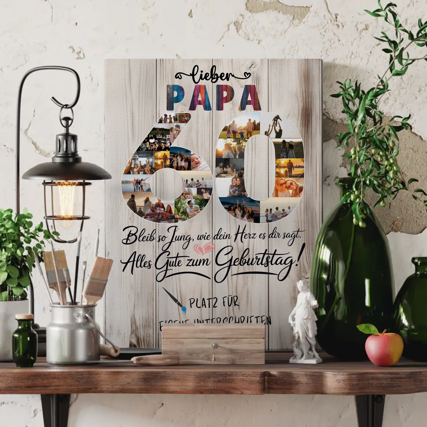 Personalisierte Fotoleinwand mit Unterschriften Papa 60 Geburtstag Fotos