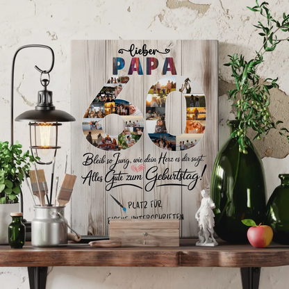Personalisierte Fotoleinwand mit Unterschriften Papa 60 Geburtstag Fotos