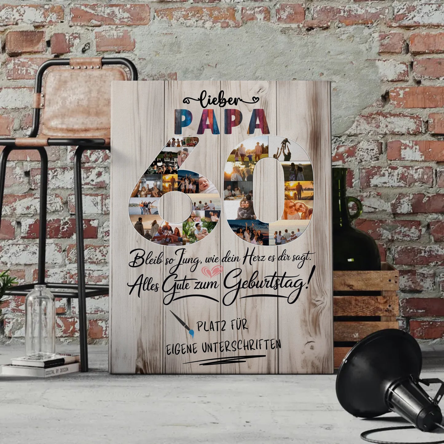 Personalisierte Fotoleinwand mit Unterschriften Papa 60 Geburtstag Fotos