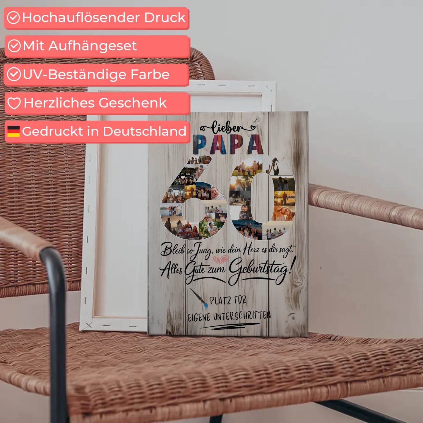 Personalisierte Fotoleinwand mit Unterschriften Papa 60 Geburtstag Fotos
