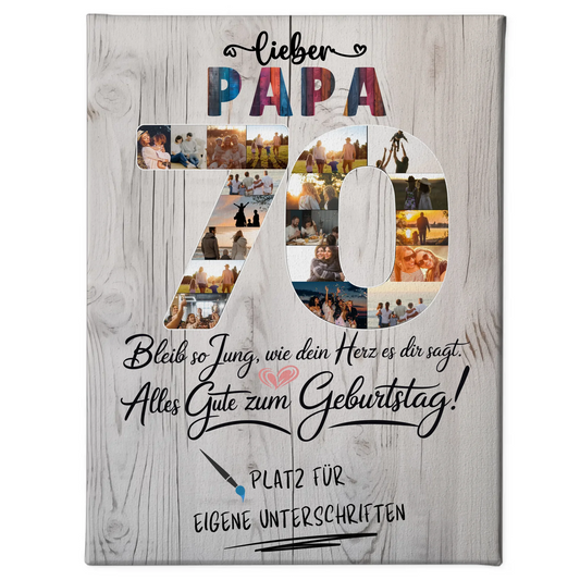 Personalisierte Fotoleinwand mit Unterschriften Papa 70 Geburtstag