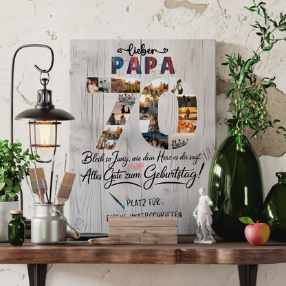 Personalisierte Fotoleinwand mit Unterschriften Papa 70 Geburtstag