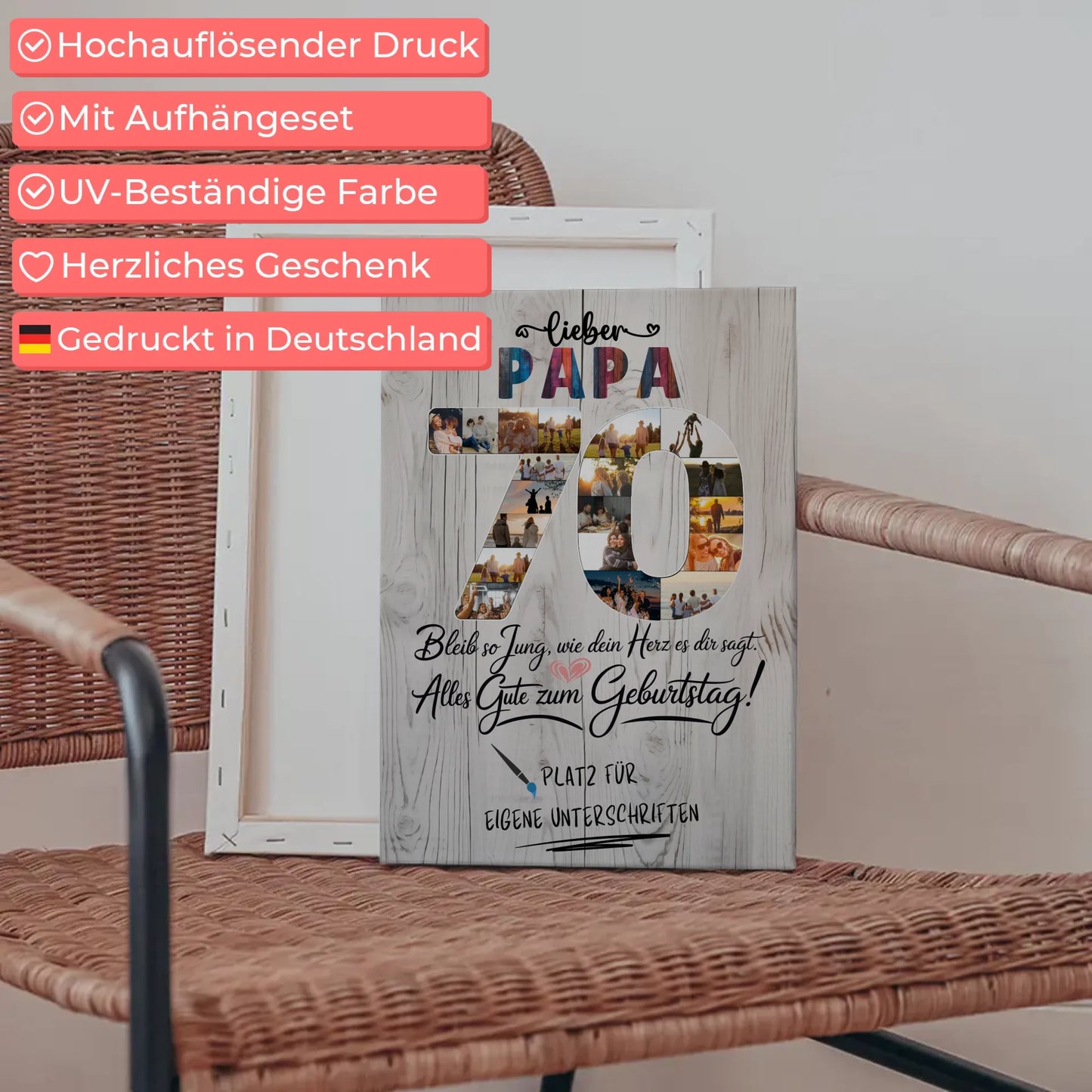 Personalisierte Fotoleinwand mit Unterschriften Papa 70 Geburtstag