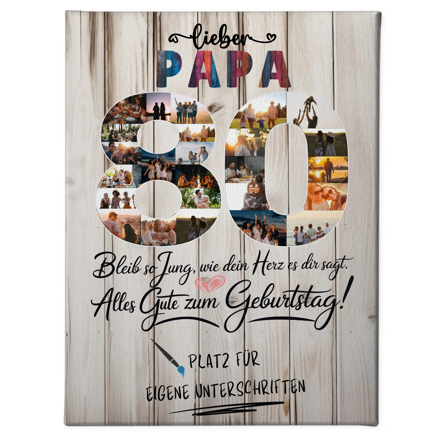 Personalisierte Fotoleinwand mit Unterschriften Papa 80 Geburtstag Fotos Bleib Jung